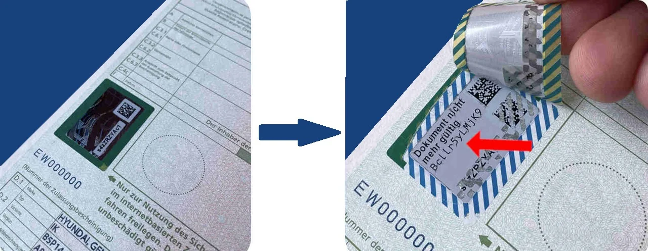 Beispiel Fahrzeugbrief Teil II mit grünem Sicherheitscode
