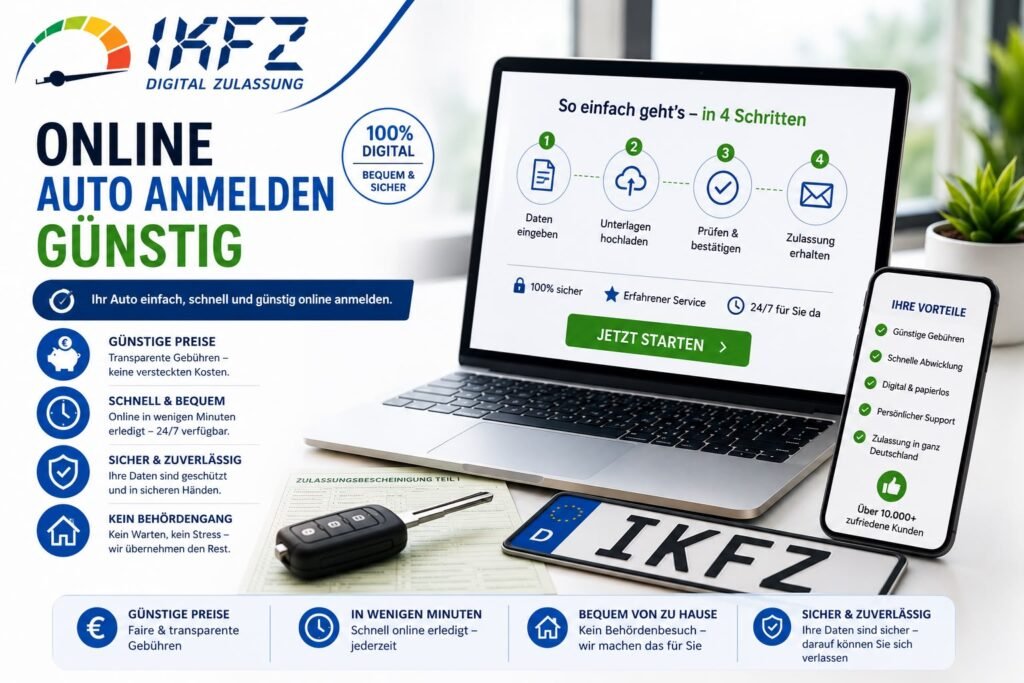 Online Auto anmelden günstig: So sparen Sie Zeit und erledigen die Zulassung bequem von zu Hause